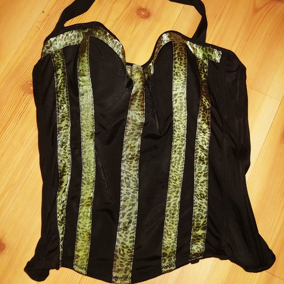 Green and black animal print stripes.  Corset bustier halter top - Picture 2 of 4
